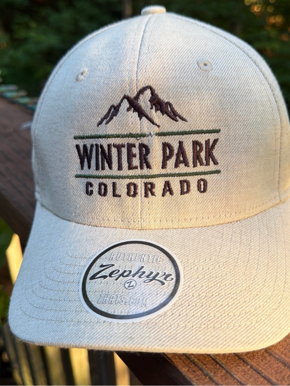 NEW Zephyr Denim Winter Park Colorado Embroidered Beige Baseball Cap